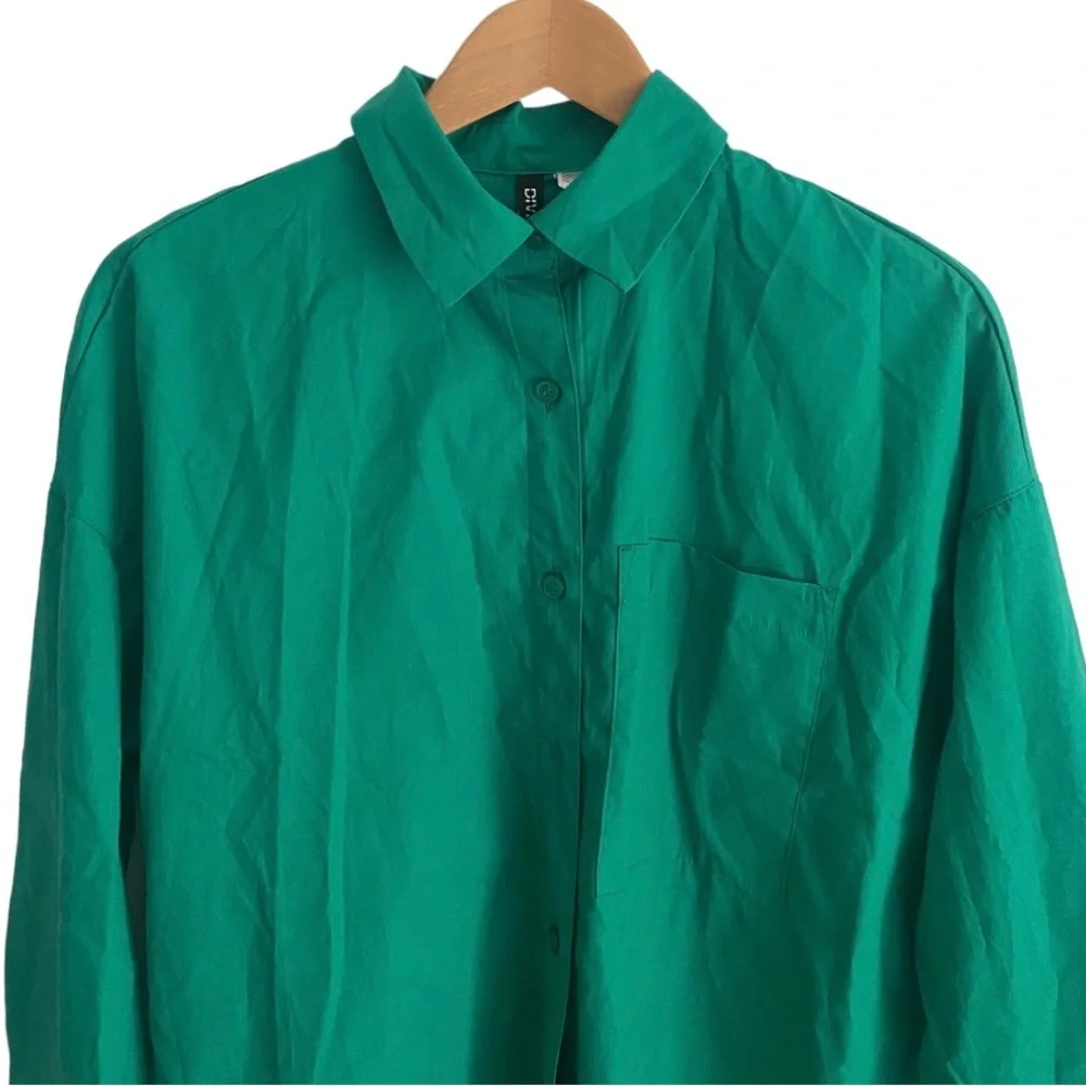 NEW H&M Green Cotton Oversized Dress Shirt Size XS - Picture 2 of 4